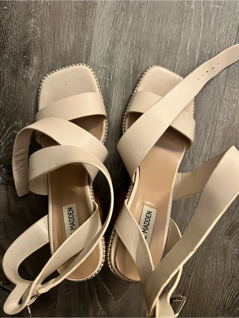 Steve Madden Beige Strappy Ankle Wrap Sandals